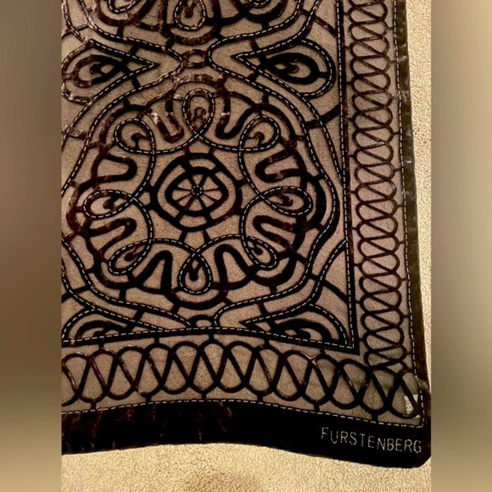 Silk & Viscose Designer velvet scarf. Vintage Egon Furstenberg. Charcoal color